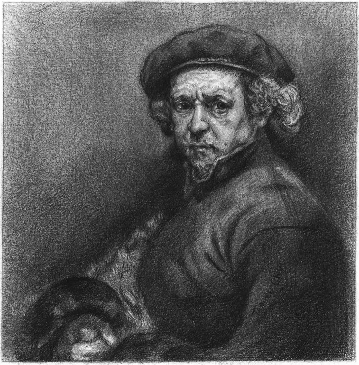 Rembrandt. Graphite on paper. 15x15 cm. Copy of the Rembrandt's painting. 2019