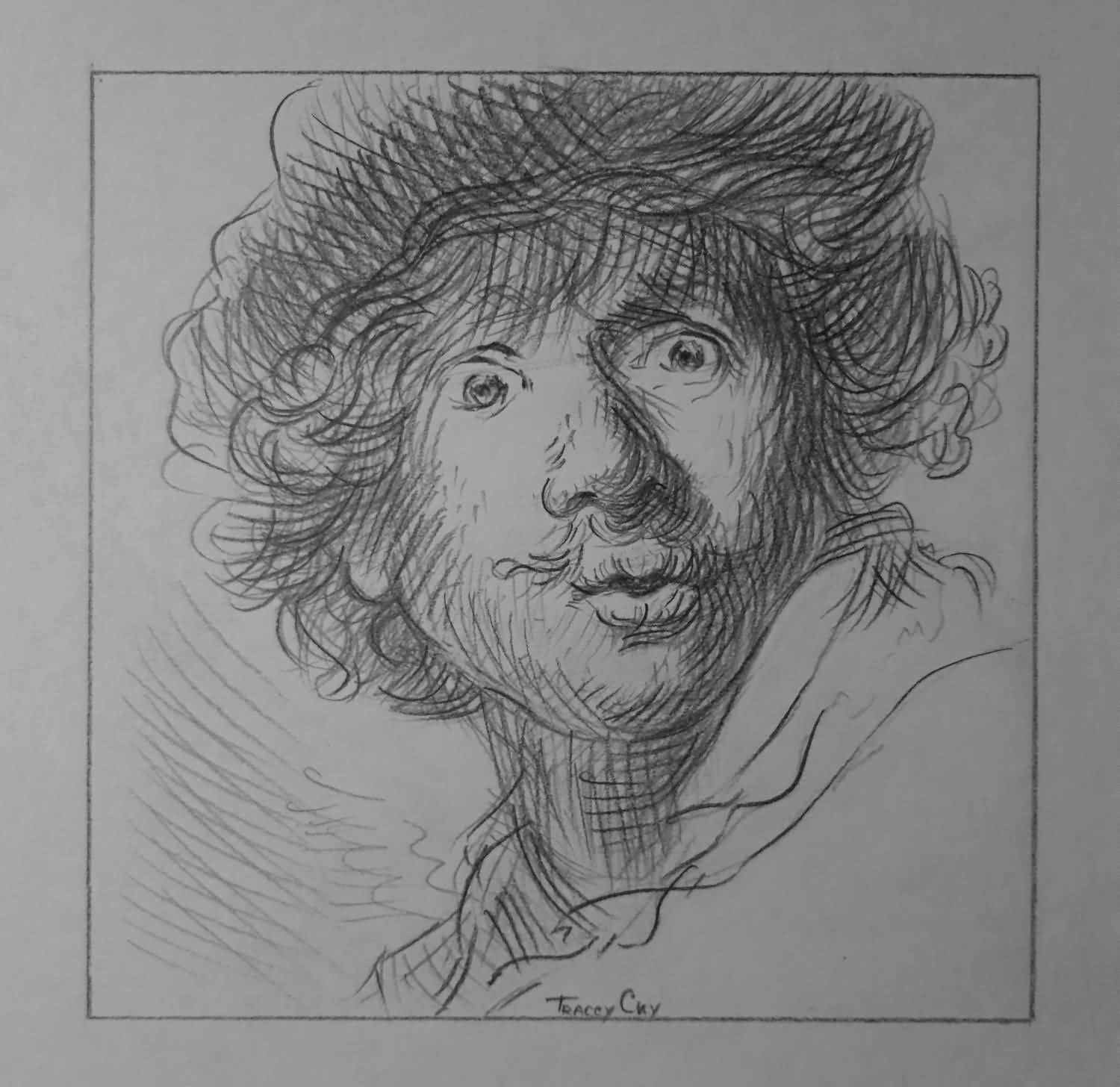 Sketch 2. Graphite on paper. 15x15 cm. Copy of the Rembrandt's painting. 2019
