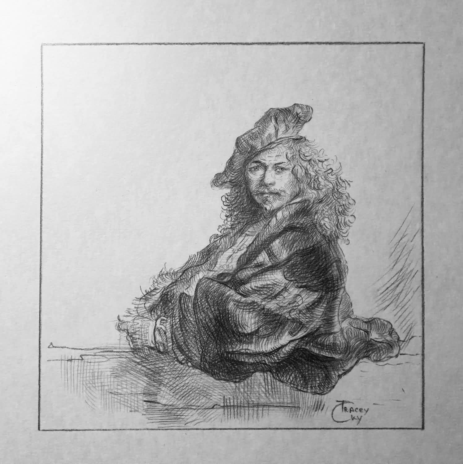Sketch. Graphite on paper. 15x15 cm. Copy of the Rembrandt's painting. 2019