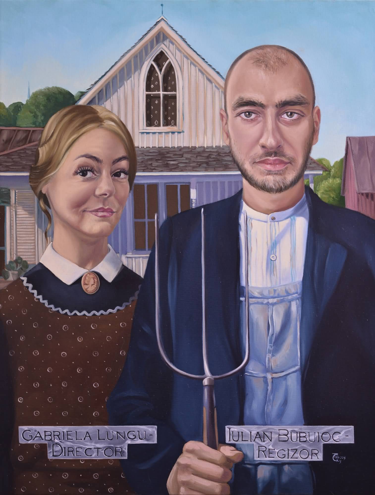 Copy of American Gothic. Oil on canvas 54x65cm 2022