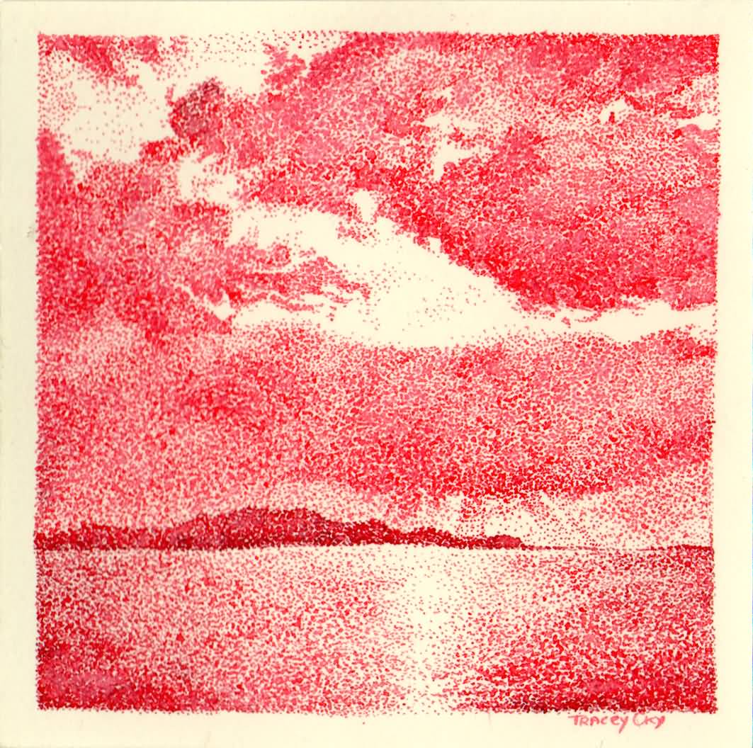 Red landscape. Ink on paper. 8x8 cm. 2021